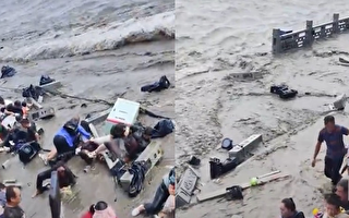 浙江錢塘江大潮沖塌護欄 遊客倒一片有人受傷