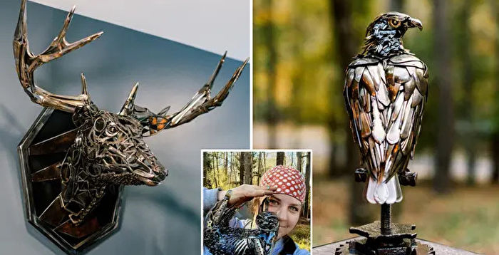 组图：艺术家用废金属打造精致动物雕塑