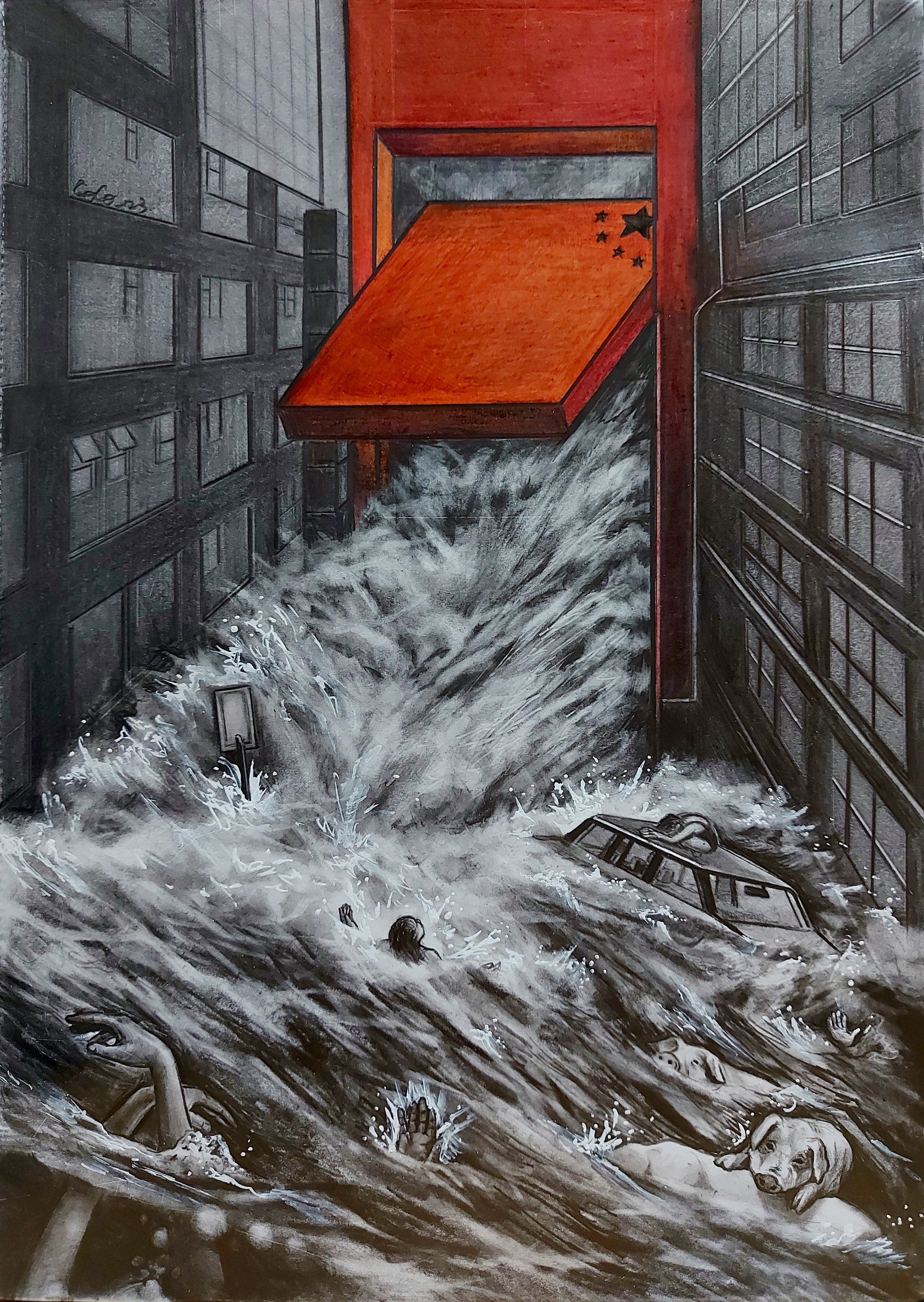 香港画家作品：排洪。（画家提供）