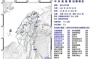 台灣東部海域發生規模5.3地震