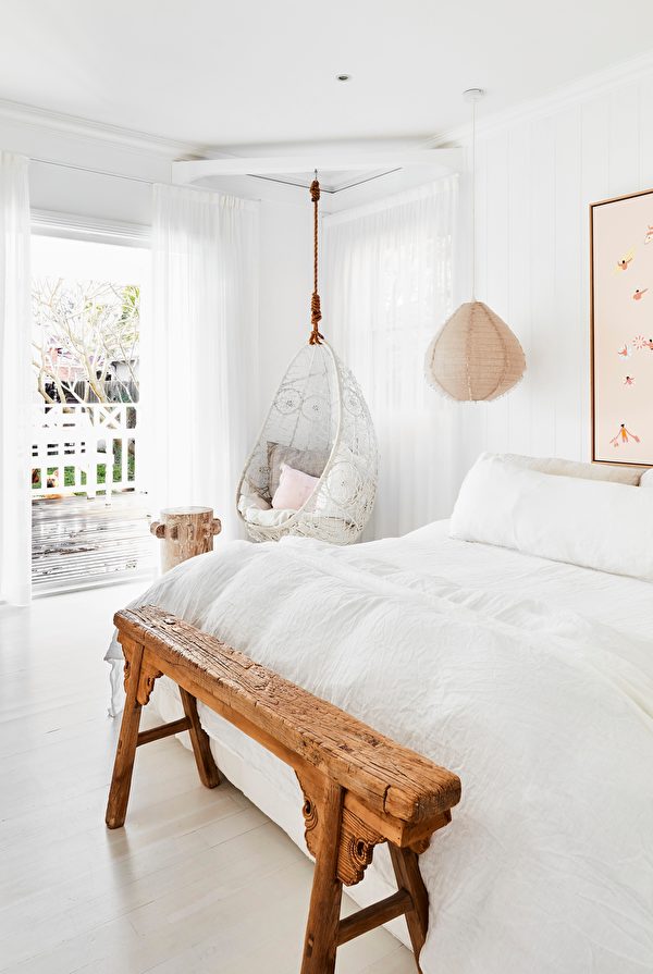 Interior Photography Of A Coastal Boho Style Bedroom With A