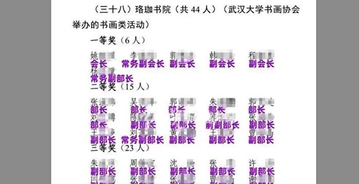 获奖者全是“官” 武汉大学书画大赛被质疑