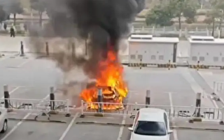 中国一电动汽车充电时着火 烧得只剩骨架