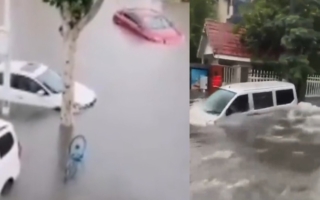 河南鄭州被淹 市區積水近1米深 汽車被泡