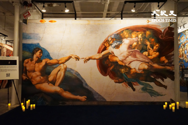 “米豁达基罗的西斯廷礼拜堂”（Michelangelo’s Sistine Chapel）展览照旧工业城拉开帷幕，将握续至2025年1月5日。（Jenny Zeng／大纪元）