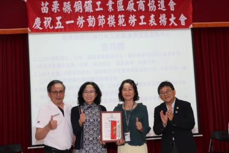 副县长颁奖表扬工业区服务中心主任查筠霞.
