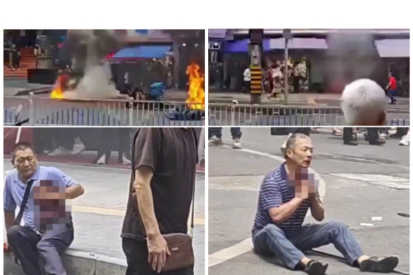 重庆一男子当街纵火砍人 再割喉企图自杀