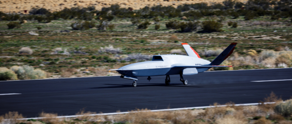 Air Force Research Laboratory’s XQ-67A Off Board Sensing Station designed and built by General Atomics, took its maiden flight Feb. 28 from Gray Butte Field Airport, Palmdale, California. The XQ-67A completed several test points and safely recovered on the first of a series of flight tests. The XQ-67A is the first of a second generation of autonomous collaborative platforms. (Courtesy photo)
