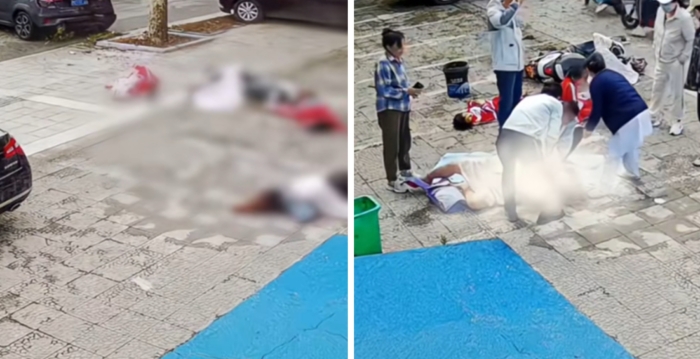 山东母女三人骑电动车 被一车倒车撞飞数米