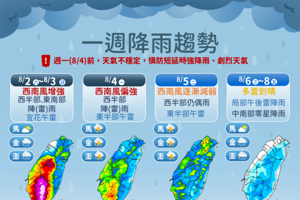 西南风增强 中南部雨区扩大