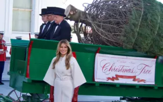 组图：第一夫人迎接圣诞树 开启白宫圣诞季