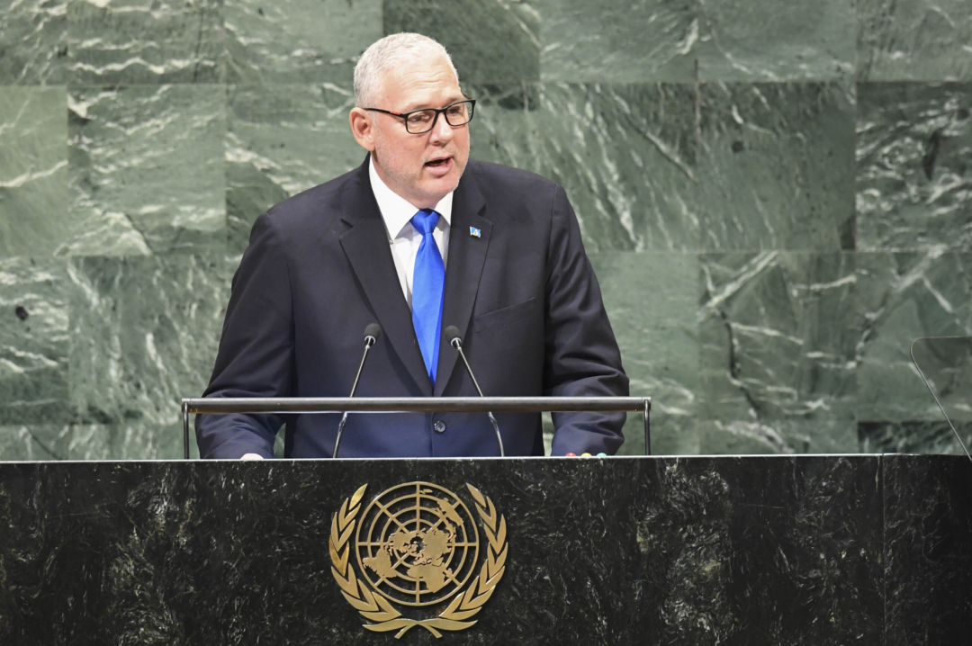 2018年9月28日，時任聖盧西亞總理的查士納（Allen Chastanet）在紐約聯合國總部出席第73屆聯合國大會。 (KENA BETANCUR/AFP via Getty Images)