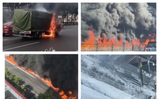 廣州街頭貨車起火 火線燒掉數十輛電動自行車