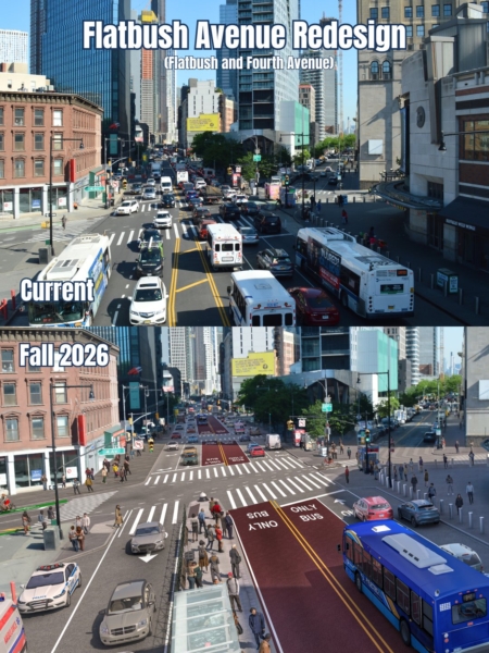 弗萊布許大道交第四大道附近路段,施工前後的對比圖。