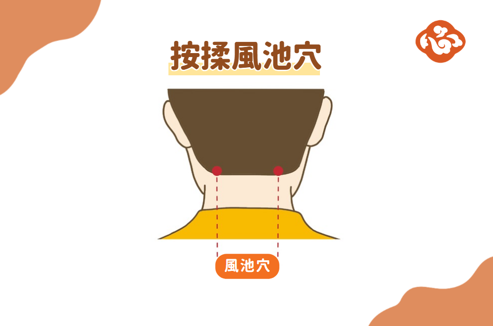 按揉風池穴,有助於放鬆頭部。(醫道心傳製作組製圖)
