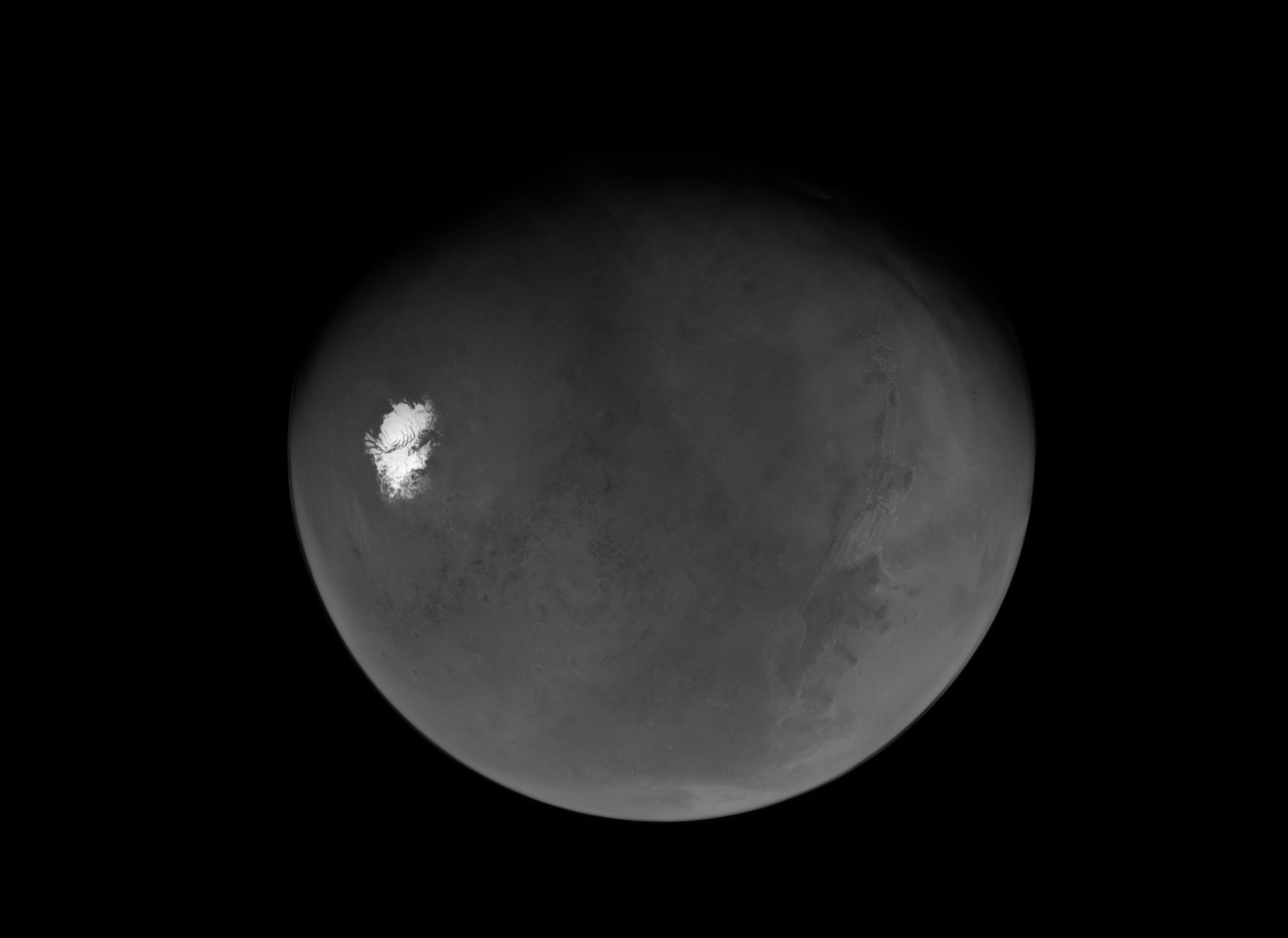 美國NASA的靈神星號探測器拍到火星的南極。(NASA/JPL-Caltech/ASU)