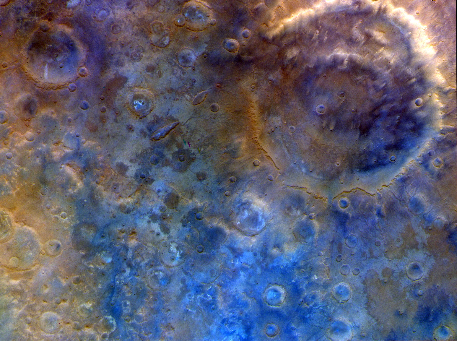 美國NASA的靈神星號探測器拍到火星的惠更斯隕擊坑。(NASA/JPL-Caltech/ASU)