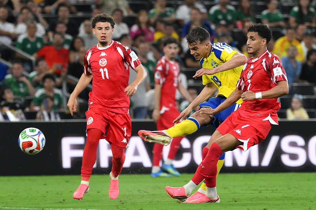 瑞典隊18號艾耶利(Yasin Ayari)攻入球隊第5球。(David Ramos/Getty Images)