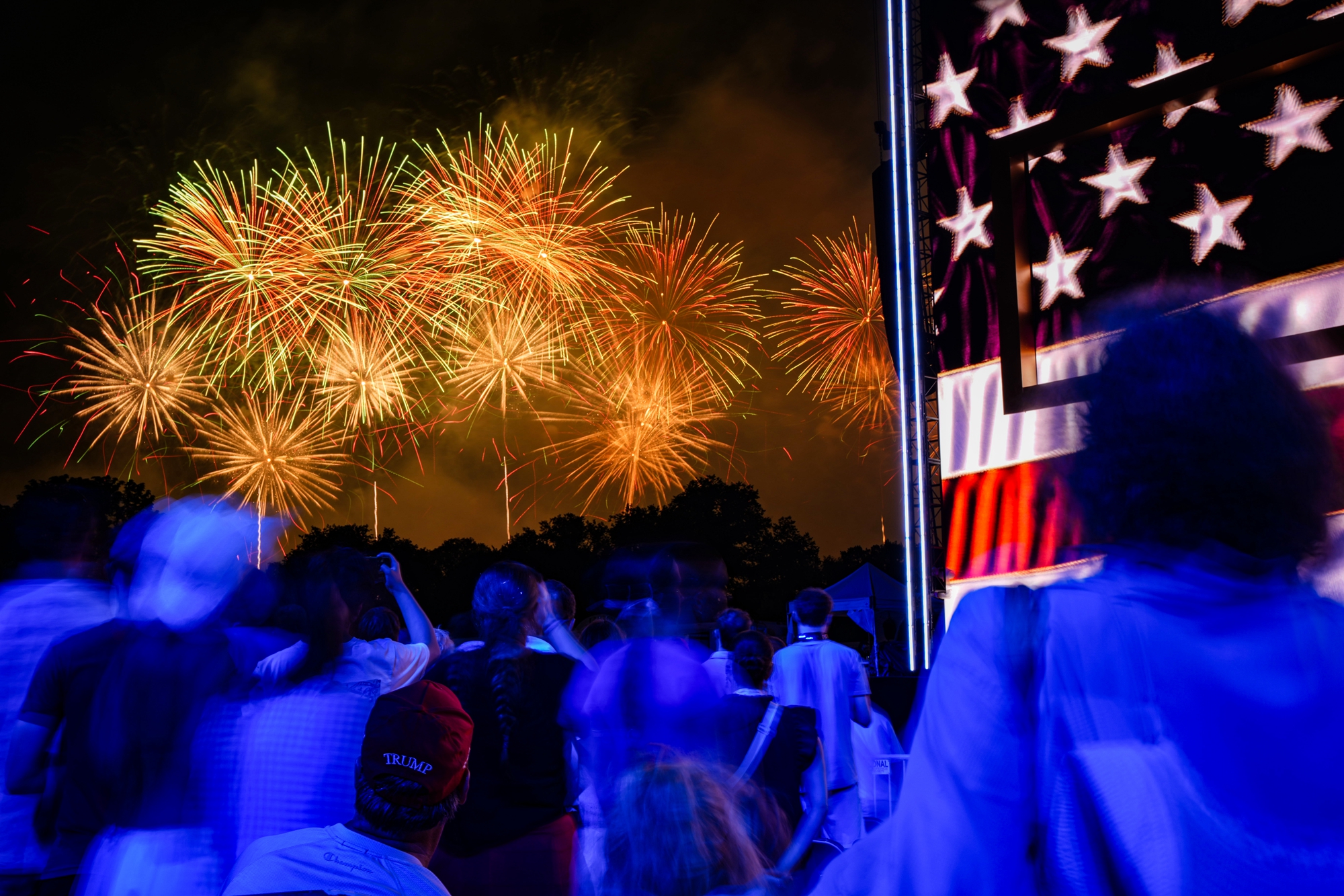 2026年7月4日晚間,美國在華盛頓特區國家廣場(National Mall)舉行盛大的建國250周年獨立日煙火表演。(Andrew Harnik/Getty Images)
