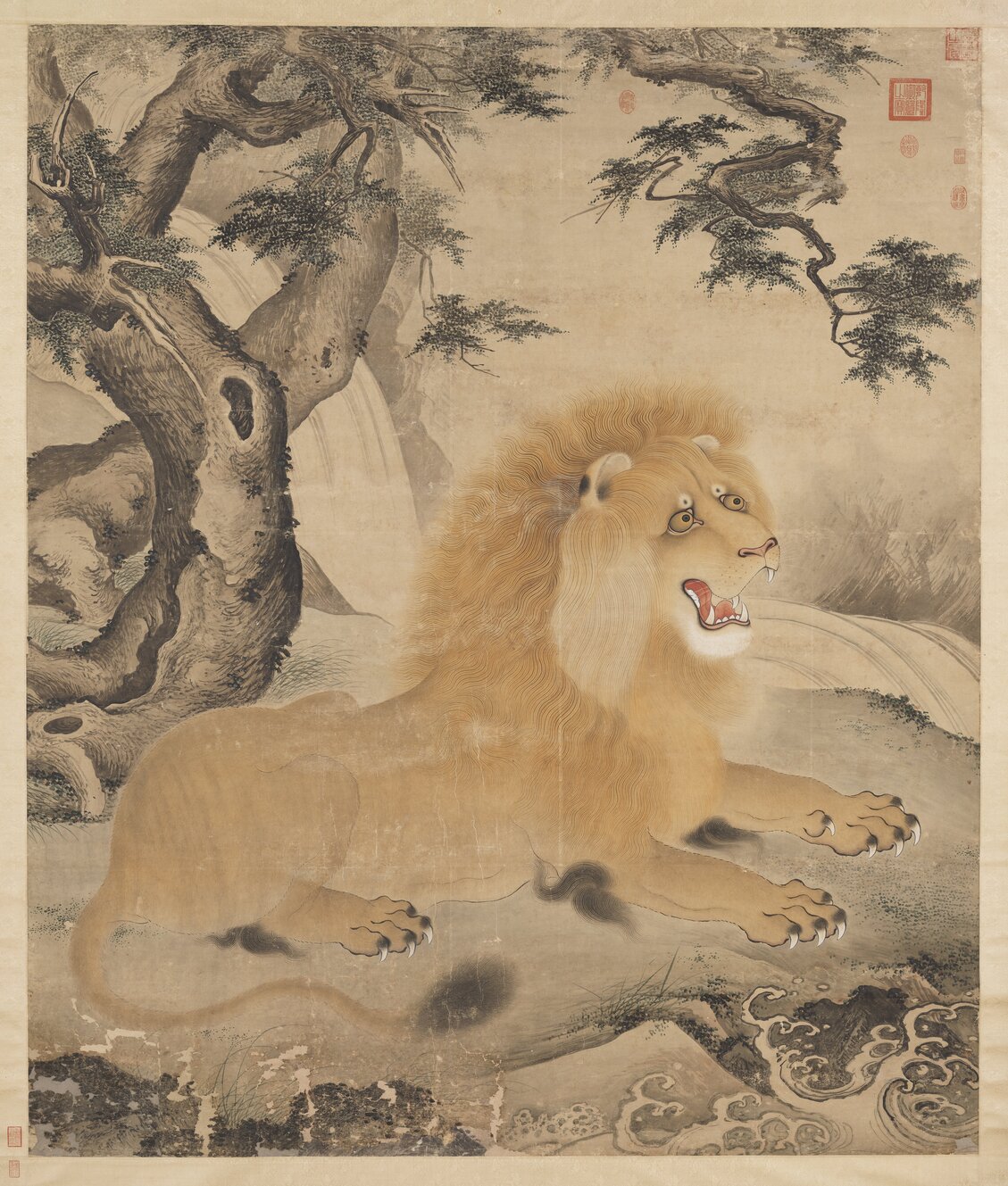 明人畫狻猊(獅子)圖 軸,台北故宮博物院藏。(公有領域)