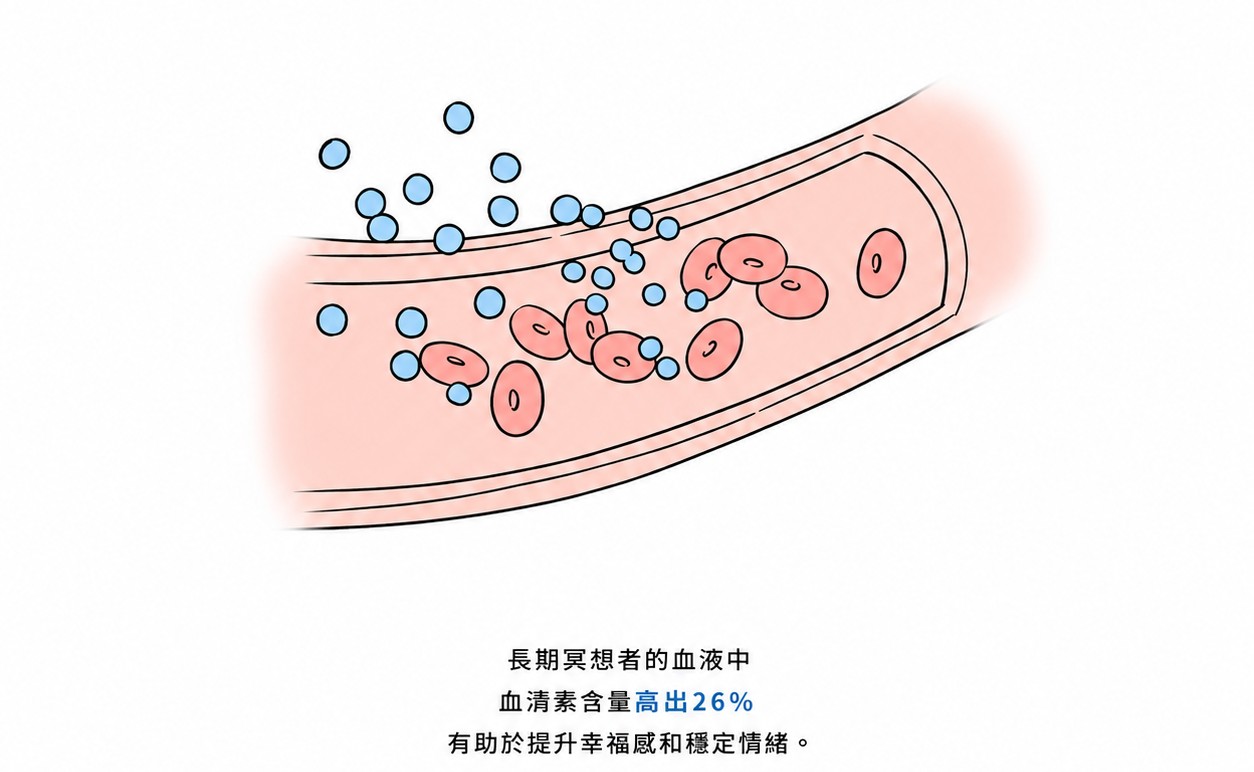 長期冥想者血液中的血清素(與情緒穩定和幸福感密切相關的神經傳導物質)含量,比非冥想者高出約26%。(The Epoch Times/Shutterstock)