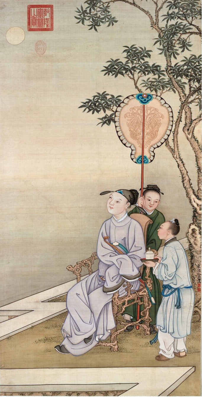 清 冷枚《賞月圖》軸,台北故宮博物院藏。(公有領域)
