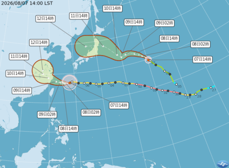 白海豚台风(左)路径潜势图。