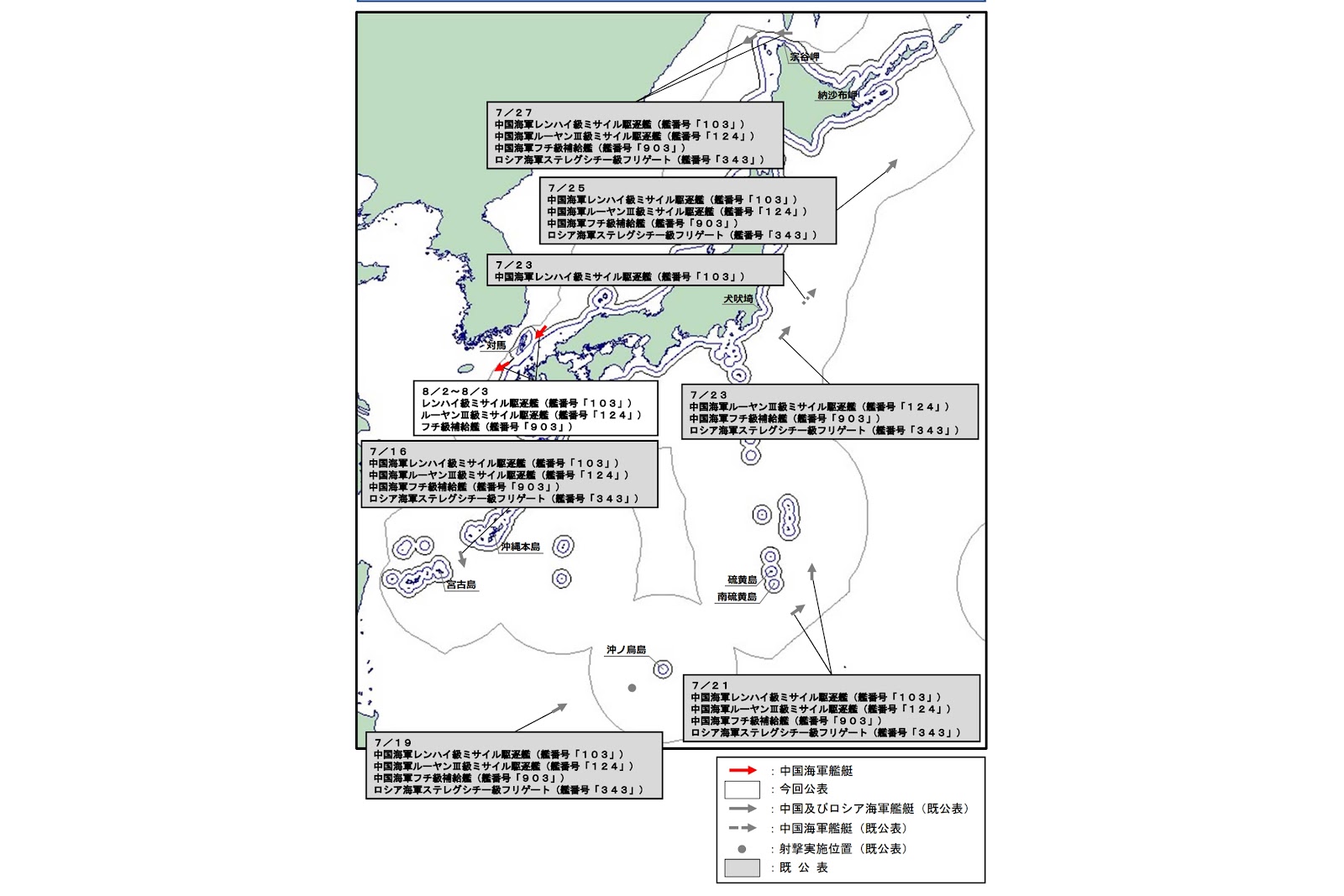 日本防衛省統合幕僚監部在官網公布的航跡顯示,中俄聯合編隊自7月16日至8月3日持續航行,已基本完成繞行日本列島一周。(日本防衛省統合幕僚監部官網)