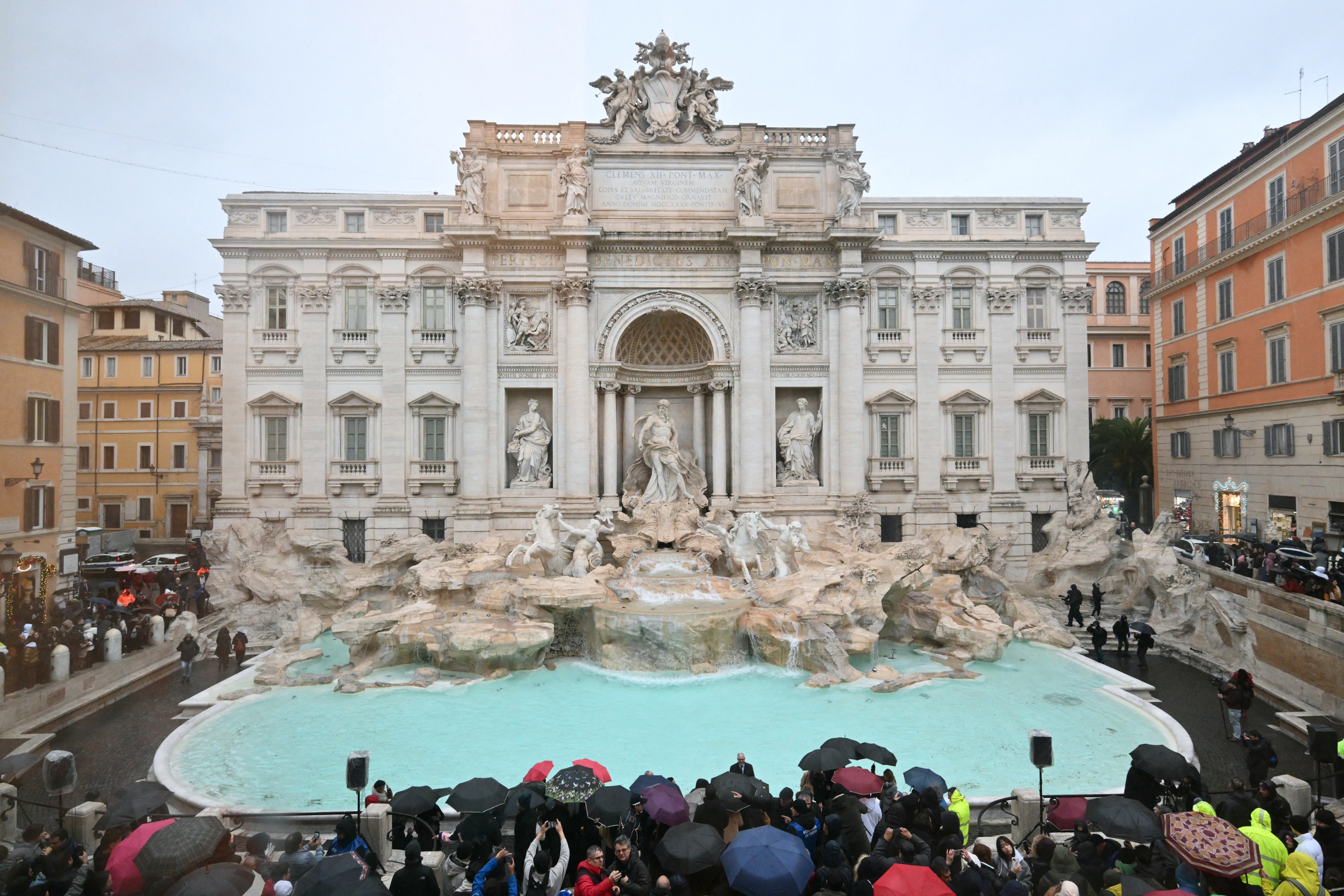 意大利羅馬的特雷維噴泉(Trevi Fountain)和許願池。(Alberto PIZZOLI / AFP)