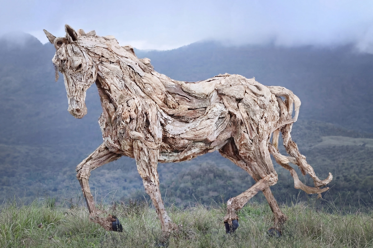 【圖輯】藝術家收集漂流木 打造野生動物雕塑