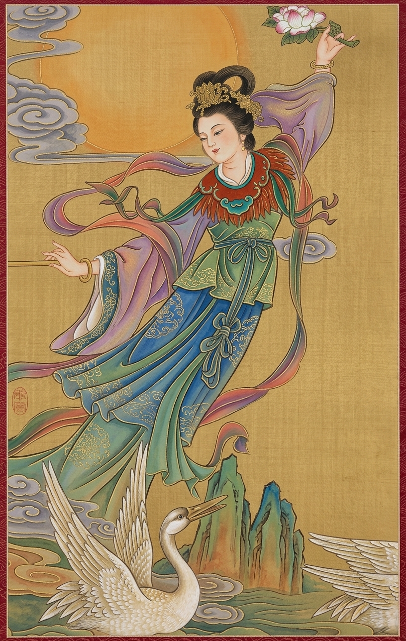 嫦娥奔月。(公有領域,AI上色)