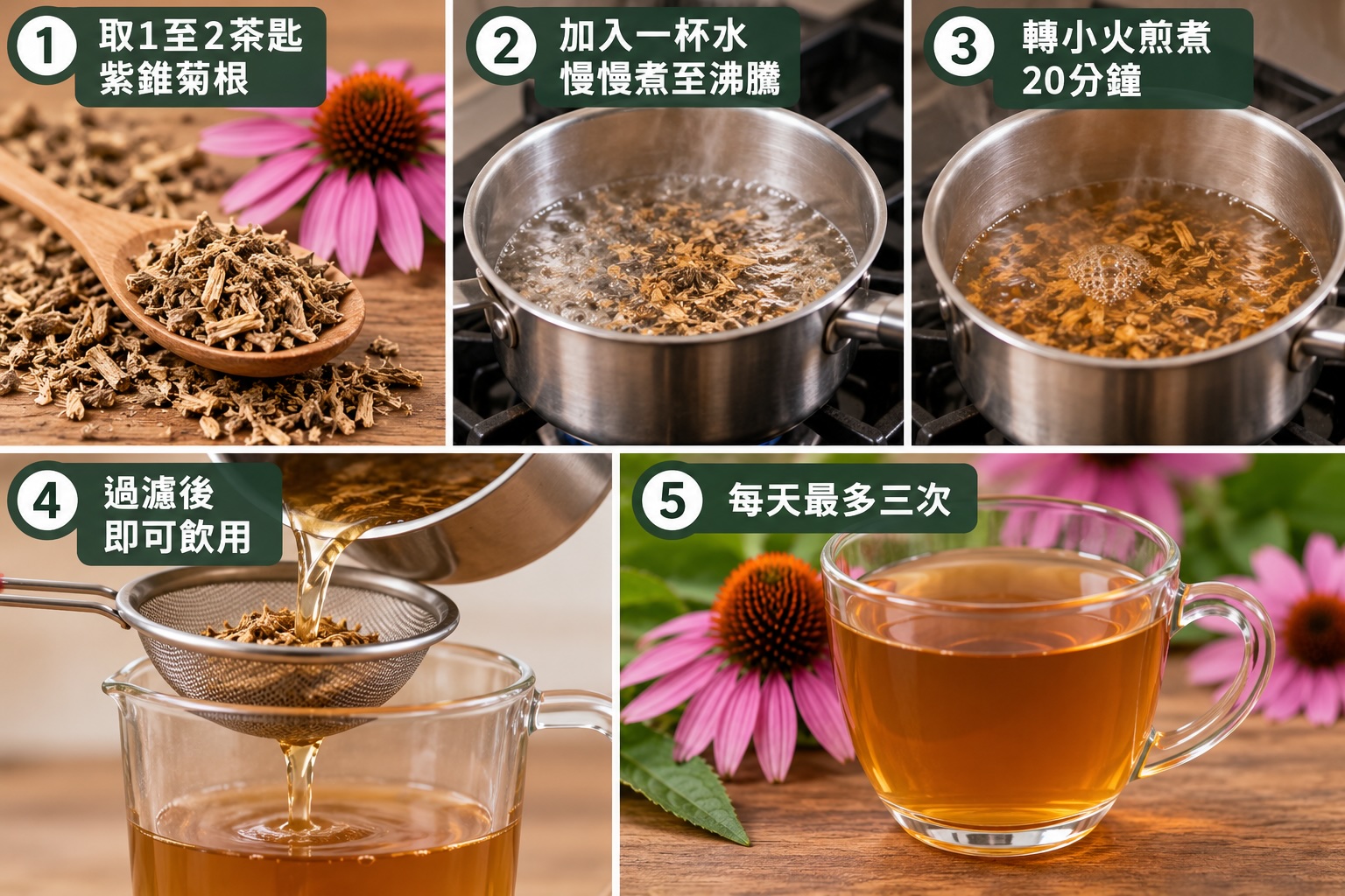 煎劑適合用於根部等較堅硬的植物部位。(AI製圖)